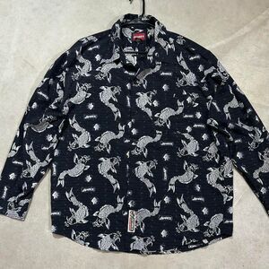 Avirex Men's XL Black White Japanese Koi Fish Button Up Shirt